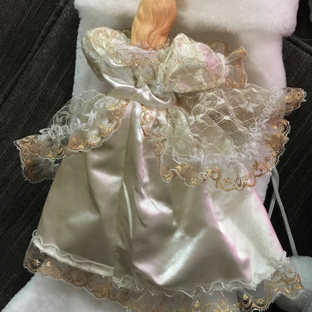 Elegant Porcelain Doll in Cream and Gold Dress - Picture 5 of 5